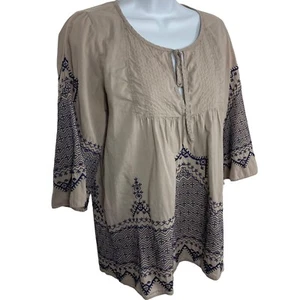 Top campesino bordado XCVI para mujer pequeño beige azul boho festival algodón - Imagen 1 de 5