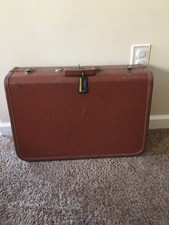 Vintage Taperlite Hardside Suitcase Brown Leather 21”x 14”x 8” Luggage With Key