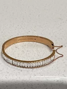 MICHAEL KORS Rose Gold Tone Hinged Channel Crystal Set Bangle Bracelet - Picture 1 of 21