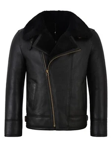 Men's B3 Sheepskin Jacket RAF Flying Black Fur Real Shearling WW2 Jacket NV-49 - Picture 1 of 10
