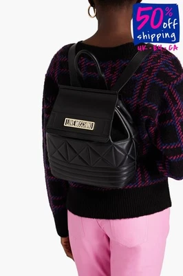 RRP€215 LOVE MOSCHINO Flap Backpack PU Leather Black Quilted Drawstring - image 1 of 4