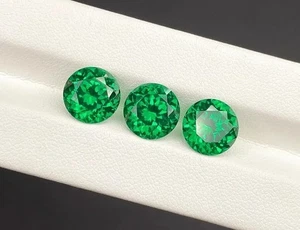 10x10 MM 3Pcs Natural Colombian Green Emerald Round Lot Loose Certified Gemstone - Picture 1 of 6