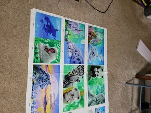 Elizabeth Studio Under The Moon Mama und Baby Tiere Baumwollstoff Buchtafel - Bild 1 von 3