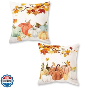 ONWAY Fall Pumpkins Pillow Covers 16x16 Inch Set of 2 Farmhouse Autumn Thanks - Picture 1 of 5