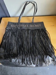 Victoria's Secret Logo love Victoria Fringe Tote Bag Black Limited Edition Large - Picture 1 of 6