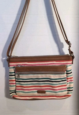 BOLSO BANDOLERA RELIC by FOSSIL RAYAS COLORIDAS MARRÓN RIBETE AJUSTABLE  Foto 1 de 4