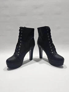Damen-Plateaustiefel rund geschnitten Schnürstiefel Knöchelschnalle klobig hoher Absatz Größe 8 - Bild 1 von 6