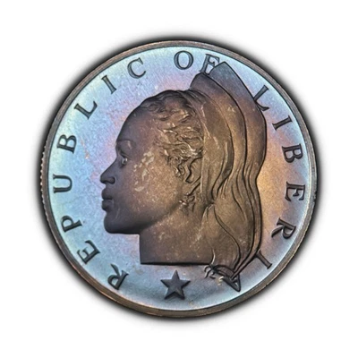 LIBERIA. 1972, 50 Cents - Woman Headdress, San Francisco Proof RARE 🌈 Tone 1 - Image 1 of 3
