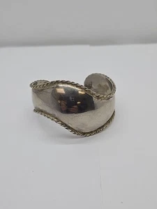 Brazalete Brazalete Vintage México 925 Ancho Plata Esterlina Tono Oro Trenzado Onda - Imagen 1 de 6