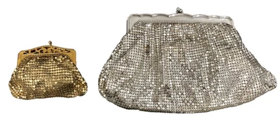 2 Monederos Antiguos Whiting and Davis Tono Plata Malla Tono Dorado Malla Foto 1 de 4