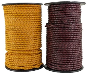 Braided leather cord Natural & Antique Brown 5 mm Round - Picture 1 of 1