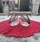 Swans salt and pepper holders, vintage brass an glass swans table decor
