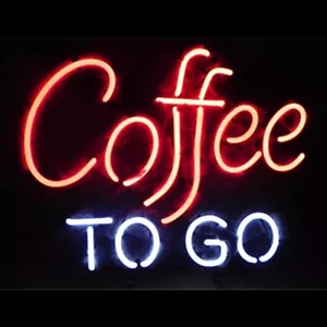 COFFEE TO GO Neon Sign Light Cafe Shop Open Wall Hanging Real Glass Tube 17"x14" - Picture 1 of 1