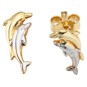 Orecchini Delfino Da 333 Oro, Rodiato Bicolore, Orecchini per Donna - Picture 1 of 1