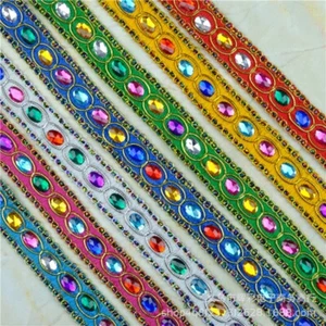 9 Metros Cuentas Encaje Borde Diamantes Cintas Borde Ropa Étnica Hágalo Usted Mismo Coser Elegante - Imagen 1 de 12