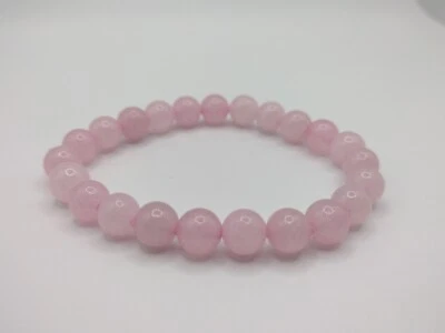Pulsera elástica de cuarzo rosa genuino con cuentas (8 mm) Foto 1 de 2