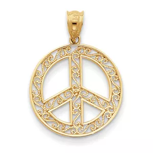 14k Yellow Gold Filigree Peace Sign Pendant K4105 - Picture 1 of 1