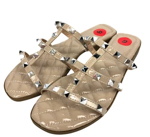 Wild Diva Lounge Women's Nude Flat Slip On Sandals Slides Studded Size 6 NEW - Picture 1 of 6