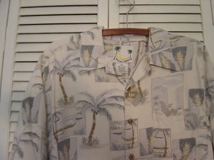 HERREN "BANANA CABANA" 6 KNÖPFE KURZARM HEMD HELLBRAUN BEDRUCKT 100% SEIDE GR. XXL - Bild 1 von 4