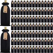100 Pcs Black Burlap Wine Bag with Drawstring Bulk Reusable Gift Bags, Bags