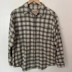 Vintage 90s Woolrich Thick Cotton Flannel Shirt Tan Light Oatmeal Plaid M Damen - Bild 1 von 6