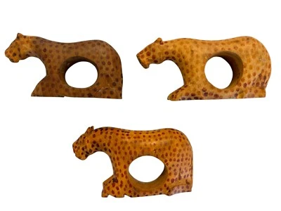 3 servilletas de madera tallada de colección para animales de safari africanos Foto 1 de 2