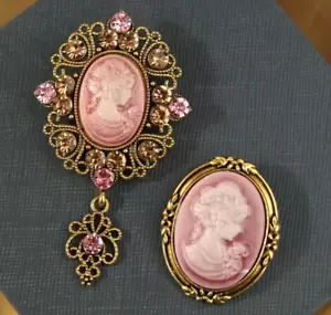 2 Stck. Set Kristall Brosche Stifte alter Stil Kamee Hängematte Gold Champagner Pink Gold D - Bild 1 von 3