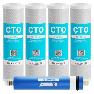 Set of 5 Filters Fits GE GXRV10ABL01 RO Pre & Post Filter 50 GPD Membrane NSF - Picture 1 of 5
