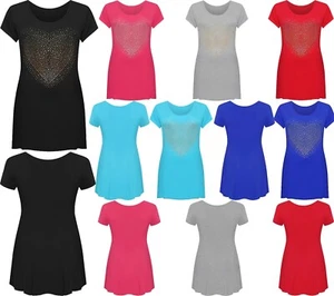 Camisa Top Mujer Manga Corta Corazón Tachuelas Dobladillo Largo Estampado Talla Grande - Imagen 1 de 13