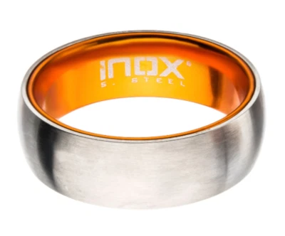 Anillo de banda plana de aluminio con cúpula de acero naranja Inox para hombre talla 11 Foto 1 de 3