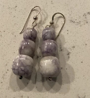 Pendientes colgantes de piedra violeta mongola Jay King nuevos HSN con cuentas Foto 1 de 3