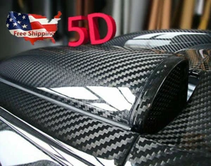 Pegatinas Coche Negras Fibra Carbono Vinilo 12"x60" 5D Ultra Brillante Brillo Envoltura - Imagen 1 de 11