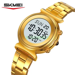 Women Watch Gold Steel Electronic Digital Wristwatch Alarm LED Girls Watch - Picture 1 of 25