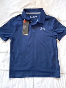 NEW Under Armour Polo Shirt Blue Youth EXTRA SMALL Heat Gear Loose Short Sleeve - Picture 1 of 9
