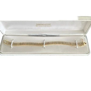 "Pulsera Diamante Acento Oro 18K Sobre Latón Nuevo Stock Antiguo 7 1/4" - Imagen 1 de 3