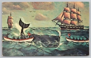 Postal firmada por el artista Whaling Days del Capitán Ellery Thompson - Imagen 1 de 2