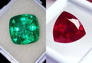 Loose Natural Red Ruby & Green Emerald 18-22Ct Certified Gemstone New Year Offer - Picture 1 of 8