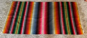 Antique Vintage Genuine Mexican Wool Rainbow Striped Saltillo Serape 61” X 30” - Picture 1 of 11