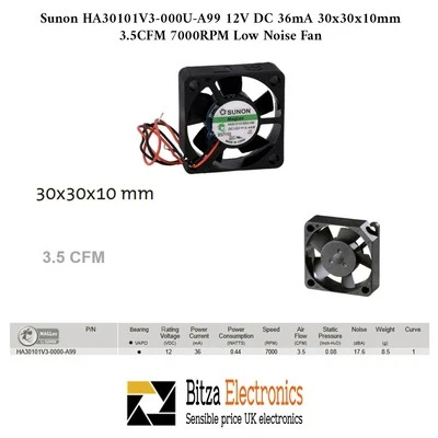 SUNON HA30101V3-000U-A99 30x30 12V 0.44W 2-Wire Magnetic Levitation Cooling Fan - Image 1 of 2