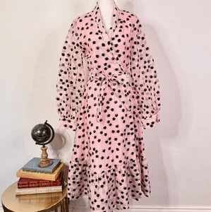 Stine Goya Niki Meadow Organza Midi Dress Pink Black Wrap Size Small Romantic - Picture 1 of 11