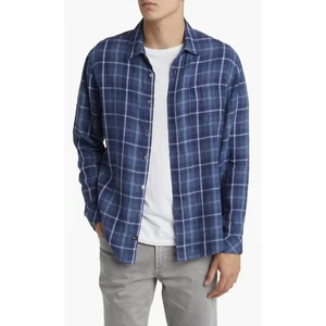 Rails Men’s Havana Plaid Linen Button-Up Shirt in Faded Indigo Moon-Size Large - Picture 1 of 14