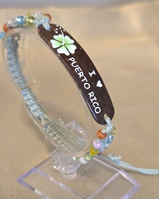 I ❤️  Puerto Rico Multicolored Beaded Mini Banner Cuff Wrist  Bracelet  - Image 1 of 4