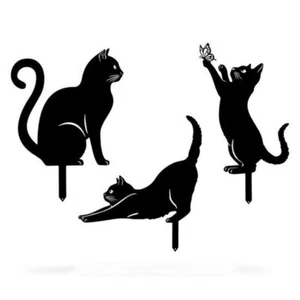 Garden Statues Black Cat Silhouette Cat Decorative Garden Stakes Animal Stakes - Picture 1 of 11
