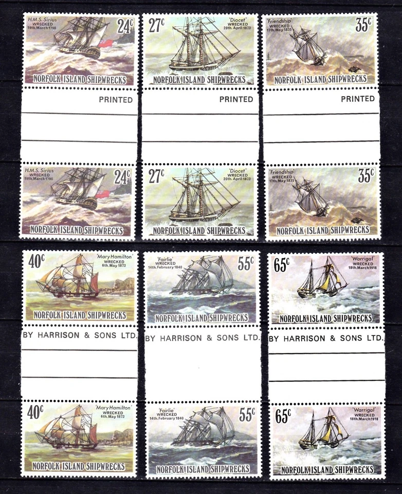 NORFOLK IS. #296-298 GUTTER PAIR MNH SHIPWRECKS AROUND NORFOLK - Image 1 of 1