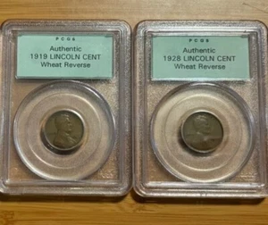 PCGS 2 monete USA lastrate lotto centesimi penny 191928 Lincoln testa di grano rame verde - Foto 1 di 14