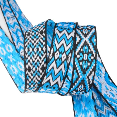 DECO-HOUSE Vivid Blue Geometric Embroidery Ethnic Jacquard Ribbon Trim Craft Scandi Boho