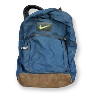 Mochila Bolsa de Libros Nike Parte Inferior de Cuero Azul Marino Años 90 Y2K Etiqueta Blanca Logo de Goma - Imagen 1 de 9