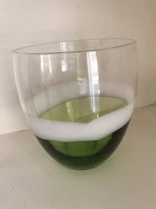 Glass Vase Bowl Green White Stripe - Picture 1 of 2