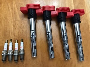 UF529 4x Ignition Coil Spark Plug Set AUDI TT A4 VW GOLF JETTA GTI 2.0L 2.0T - Picture 1 of 9