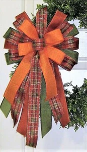 10 " FALL PLAID BOW for FLORAL DOOR WREATH SWAG GARLAND MAILBOX POST # B 16 rb - Picture 1 of 5